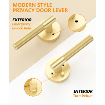 Asidrama 1 Pack Privacy Gold Door Handles Door Lever With Door Knobs Indoor For Bedroom Or Bathroom Heavy Duty Brushed Gold Do