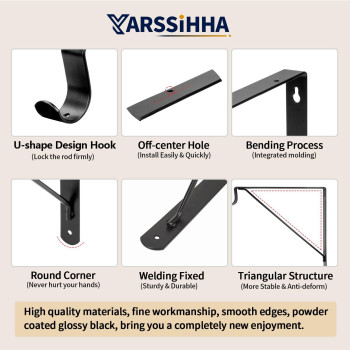 Yarssihha 6 Pack Closet Rod Bracket Wall Mounted Closet Shelf Bracket Black Closet Rod Support Bracket With Screws