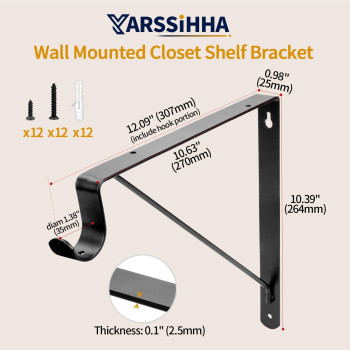 Yarssihha 6 Pack Closet Rod Bracket Wall Mounted Closet Shelf Bracket Black Closet Rod Support Bracket With Screws