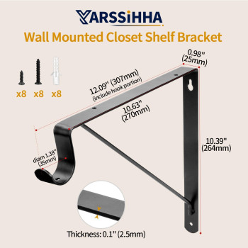 Yarssihha 4 Pack Closet Rod Bracket Wall Mounted Closet Shelf Bracket Black Closet Rod Support Bracket With Screws