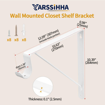 Yarssihha 4 Pack Closet Rod Bracket Wall Mounted Closet Shelf Bracket White Closet Rod Support Bracket With Screws