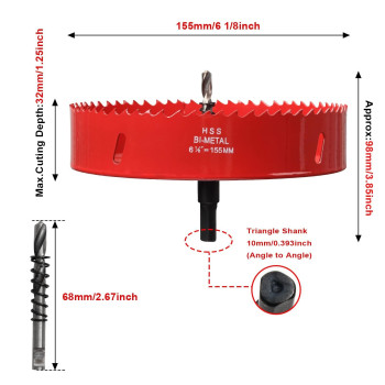 Generic 6 18 Inch Hole Saw For Recessed Light 155Mm Handy Hole Saw 618 Hole Saw Dust Bowl For Can Lights 6125 Inch Bimetal