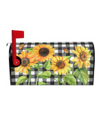 Checkered Sunflowers Mailbox Cover Summer Floral 21 Lx 18 W Magnetic Mailbox Cover Floral Standard Size Waterproof Mail Bo