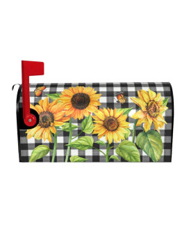 Checkered Sunflowers Mailbox Cover Summer Floral 21 Lx 18 W Magnetic Mailbox Cover Floral Standard Size Waterproof Mail Bo