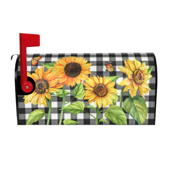 Checkered Sunflowers Mailbox Cover Summer Floral 21 Lx 18 W Magnetic Mailbox Cover Floral Standard Size Waterproof Mail Bo