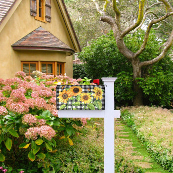 Checkered Sunflowers Mailbox Cover Summer Floral 21 Lx 18 W Magnetic Mailbox Cover Floral Standard Size Waterproof Mail Bo