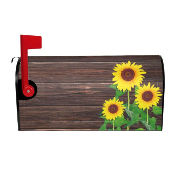 Sunflowers Wood Mailbox Covers Summer Floral Standard Size Magnetic Post Box Cover Wraps 21X18 Inches Waterproof Magnetic Mail