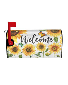 Summer Sunflowers Welcome Mailbox Cover Butterfly Standard Size Magnetic Mailbox Cover 21 X 18 Spring Flower Decorative Po