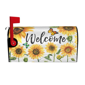 Summer Sunflowers Welcome Mailbox Cover Butterfly Standard Size Magnetic Mailbox Cover 21 X 18 Spring Flower Decorative Po