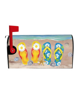 Flipflops Mailbox Cover Summer Beach Starfish Shells 21 X 18 Magnetic Mailbox Cover Standard Size Post Letter Box Wrap Fa