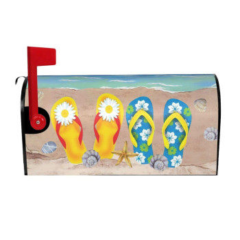 Flipflops Mailbox Cover Summer Beach Starfish Shells 21 X 18 Magnetic Mailbox Cover Standard Size Post Letter Box Wrap Fa