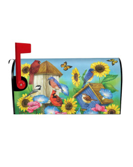 Birdhouse Mailbox Cover Spring Summer Sunflowers Standard Size Magnetic Mailbox Cover 21 X 18 Flower Decorative Post Lette