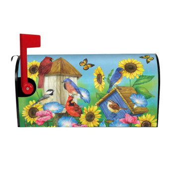 Birdhouse Mailbox Cover Spring Summer Sunflowers Standard Size Magnetic Mailbox Cover 21 X 18 Flower Decorative Post Lette