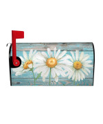 Rustic Summer Daisy Mailbox Covers Spring 21X18 Inch Teal Old Wood Board Magnetic Mailbox Covers Standard Size Mailbox Wrap Po