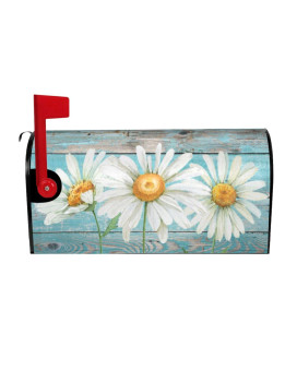 Rustic Summer Daisy Mailbox Covers Spring 21X18 Inch Teal Old Wood Board Magnetic Mailbox Covers Standard Size Mailbox Wrap Po