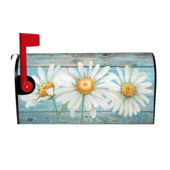 Rustic Summer Daisy Mailbox Covers Spring 21X18 Inch Teal Old Wood Board Magnetic Mailbox Covers Standard Size Mailbox Wrap Po