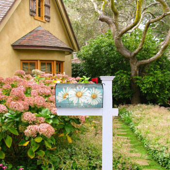 Rustic Summer Daisy Mailbox Covers Spring 21X18 Inch Teal Old Wood Board Magnetic Mailbox Covers Standard Size Mailbox Wrap Po