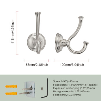 Tunny Towel Hook Bathroom2 Pack Brushed Nickel Double Robetowel Hook Wall Mounted Hook For Bathroom Bedroom Kitchen