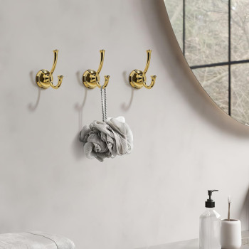 Tunny Towel Hook Bathroom2 Pack Shiny Goldpvdgold Double Robetowel Hook Wall Mounted Hook For Bathroom Bedroom Kitchen