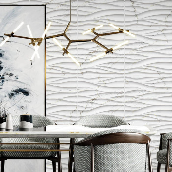 Stickgoo Wave Wall Panels For Interior Wall Decor White Marble Mixed Gold Thread 3D Wall Panels Accent Wall Decorative Pvc Wal