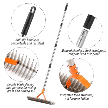 62 Thatch Rake 19 Doublesided Tines 15Inch Wide Lawn Rake Adjustable Handle Garden Rake For Dethatching Gardening Yard