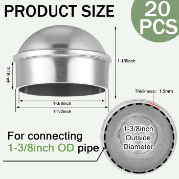 Yaocom 20 Pcs Chain Link Fence Post Cap Round Dome External Post Caps Aluminum Chain Link Caps Only Use For Outside Diameter Pos