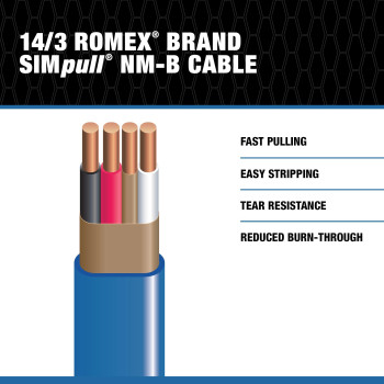 Southwire Romex Simpull Electrical Wire 14 Gauge 3 Conductor 25 Ft Nmb Cable Blue 63946921