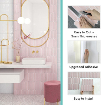 Commomy Matte Peel And Stick Backsplash 10 Sheets Of 118 X 118 3D Pink Peel And Stick Tile For Kitchen And Bathroom Ma