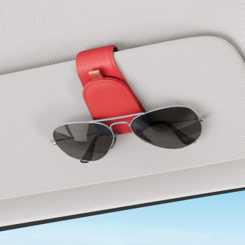 Sotfamily Sunglass Holder For Car Suede Cloth Magnetic Sunglasses Clip For Car Visor Glasses Holder Clip For Car 2 Packs Red