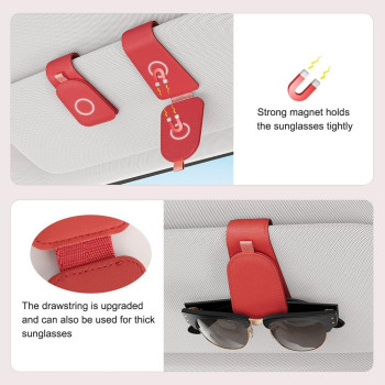 Sotfamily Sunglass Holder For Car Suede Cloth Magnetic Sunglasses Clip For Car Visor Glasses Holder Clip For Car 2 Packs Red