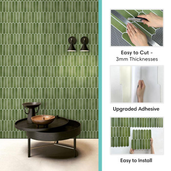 Commomy Matte Peel And Stick Backsplash 10 Sheets Of 118 X 118 3D Green Peel And Stick Tile For Kitchen And Bathroom M