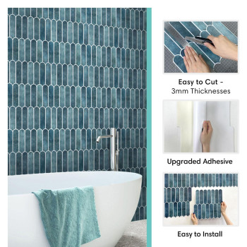 Commomy Matte Peel And Stick Backsplash 10 Sheets Of 118 X 118 3D Blue Peel And Stick Tile For Kitchen And Bathroom Ma