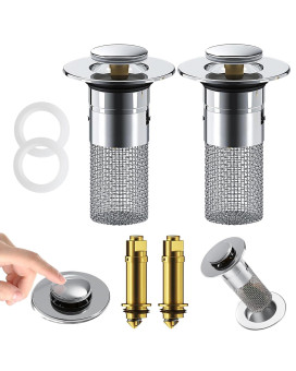 2Pcs Bathroom Sink Drain Strainer Popup Sink Drain Strainer With Removable Stainless Steel Strainer Basket Hair Catcher Bathr