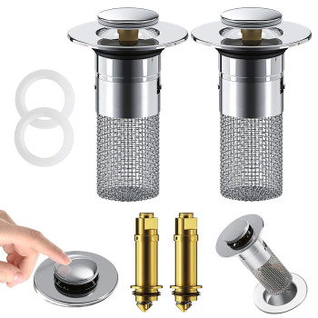 2Pcs Bathroom Sink Drain Strainer Popup Sink Drain Strainer With Removable Stainless Steel Strainer Basket Hair Catcher Bathr