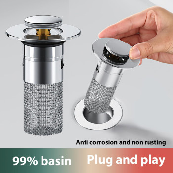 2Pcs Bathroom Sink Drain Strainer Popup Sink Drain Strainer With Removable Stainless Steel Strainer Basket Hair Catcher Bathr