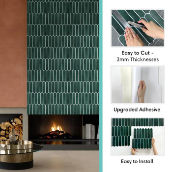 Commomy Matte Peel And Stick Backsplash 10 Sheets Of 118 X 118 3D Green Peel And Stick Tile For Kitchen And Bathroom M