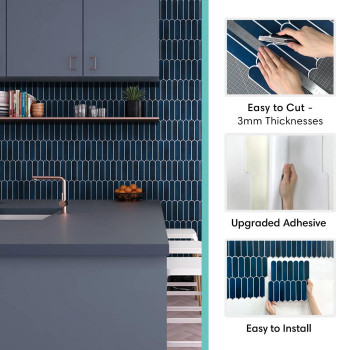 Commomy Matte Peel And Stick Backsplash 10 Sheets Of 118 X 118 3D Navy Blue Peel And Stick Tile For Kitchen And Bathro