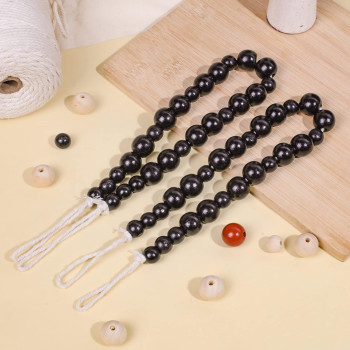 Hion 4 Pcs Boho Curtain Tiebacks Wood Beads Curtain Holdbacks Outdoor Farmhouse Tie Backs For Curtains Curtain Holders For Drape