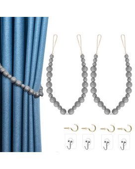 Hion 2 Pcs Boho Curtain Tiebacks Wood Beads Curtain Holdbacks Outdoor Farmhouse Tie Backs For Curtains Curtain Holders For Drape