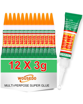 Wousedo 12 X 3G Super Glue Clear Strong Adhesive Super Glue Fast Drying Cyanoacrylate Glue For Wood Rubber Leather Plastic Me