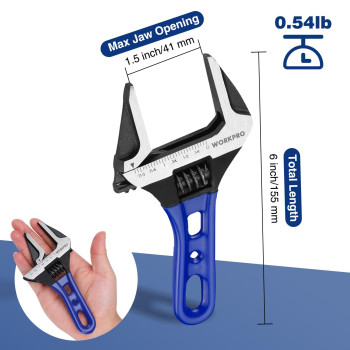 Workpro 6Inch Stubby Adjustable Wrench 15Inch Extra Wide Jaw Opening Wrench Metricsae Scales Crv Steel Ideal For Work I