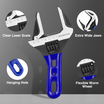 Workpro 6Inch Stubby Adjustable Wrench 15Inch Extra Wide Jaw Opening Wrench Metricsae Scales Crv Steel Ideal For Work I