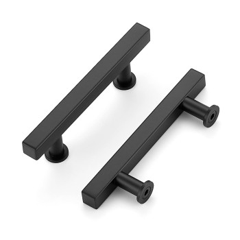 Joy Decor 10 Pack Matte Black 3 Inch Hole Center Cabinet Hardware Handles Stainless Steel Square Dresser Pulls Black Kitchen Dra