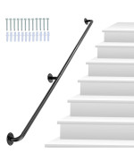 Lmyygoo 6Ft Stair Railing Black Handrail Round Corner Wall Handrailings For Indoor 440Lbs Load Capacity Alloy Steel Pipe Hand