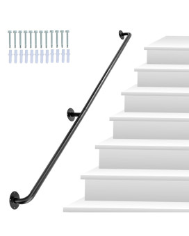 Lmyygoo 6Ft Stair Railing Black Handrail Round Corner Wall Handrailings For Indoor 440Lbs Load Capacity Alloy Steel Pipe Hand