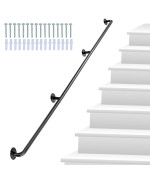 Lmyygoo 10Ft Stair Railing Stair Railing Indoor Black Handrail Black Alloy Steel Stair Hand Railing For Indoor For Wall Moun