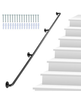 Lmyygoo 10Ft Stair Railing Stair Railing Indoor Black Handrail Black Alloy Steel Stair Hand Railing For Indoor For Wall Moun