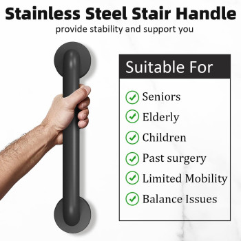 Metal Industrial Stairs Grab Wall Handrail Staircase Steps Indoor Exterior Outdoor Deck Hand Rail Safety Grab Bar Matte Black