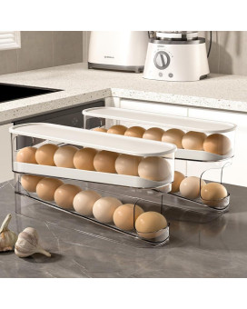 Zejlo 2Pcs Egg Holder For Refrigerator Auto Rolling Fridge Egg Organizer Space Saving Eggs Dispenser For Refrigerator Storager