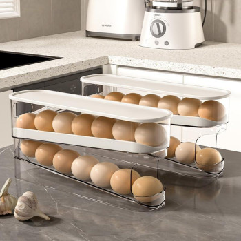 Zejlo 2Pcs Egg Holder For Refrigerator Auto Rolling Fridge Egg Organizer Space Saving Eggs Dispenser For Refrigerator Storager